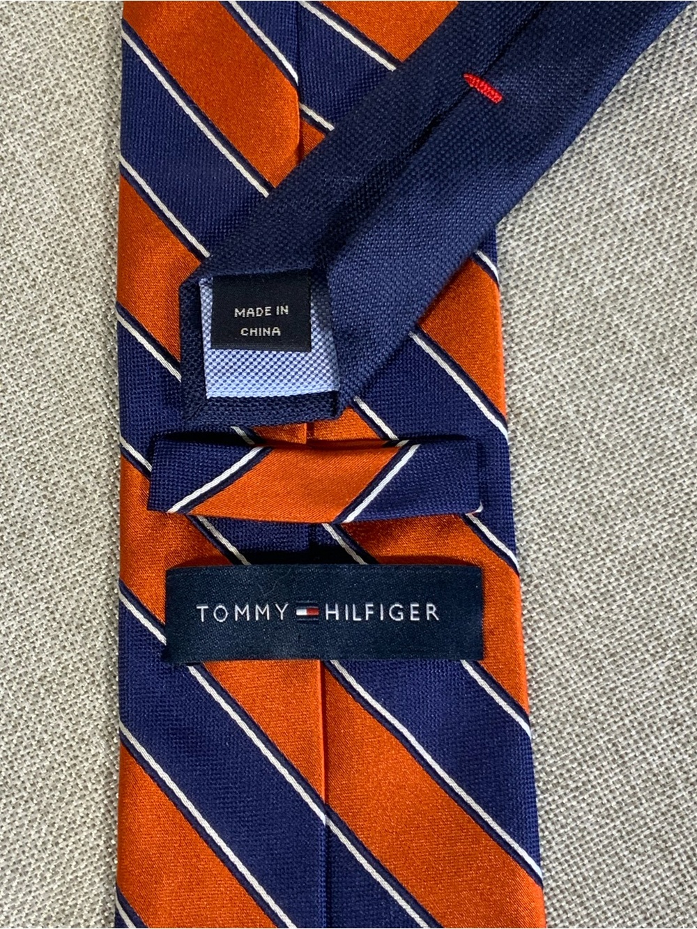 Tommy Hilfiger Repp Stripe Tie Silk Linen Navy Orange - Picture 4 of 8